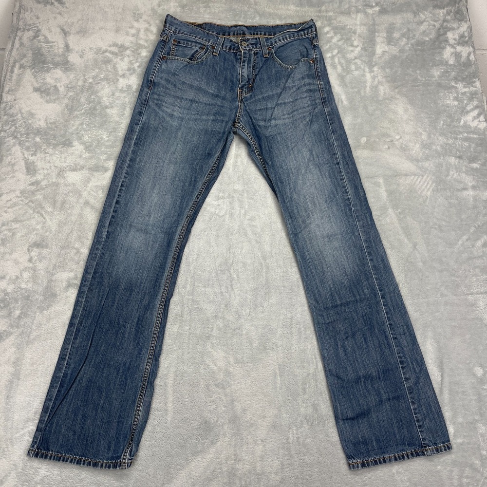 Levi's Jeans Mens 32x34 Blue Denim Whiskered Faded Stretch 527 Slim Bootcut Leg
